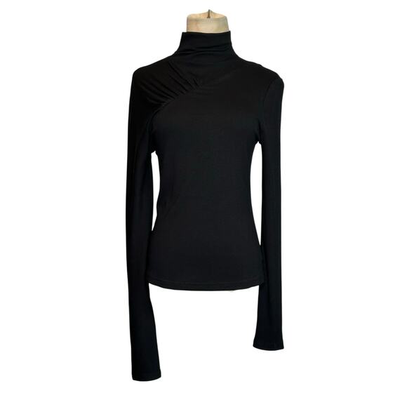 Chentaitai Black Stand Neck Asymmetric Long Sleeve Knit Top size Medium - Picture 16 of 16